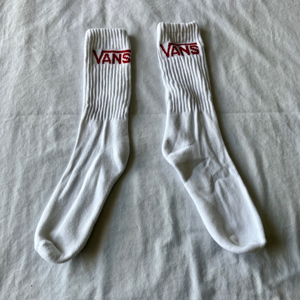 Vans Mens Crew Socks White Red Logo Ribbed NWOT Men's 6.5-9